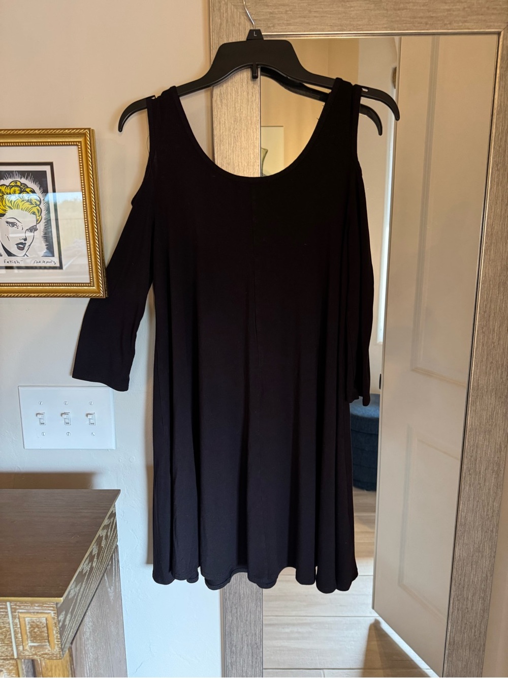 Black Cold-Shoulder Swing Dress - Classic Women’s Long Sleeve